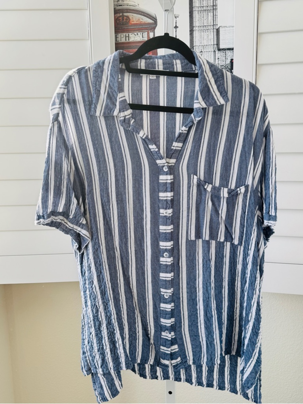 Jane and Delancey. Size XL.  Blue and White Striped Button-Down Shirt